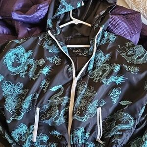 Rue21 Black Jacket with Teal Dragon Design